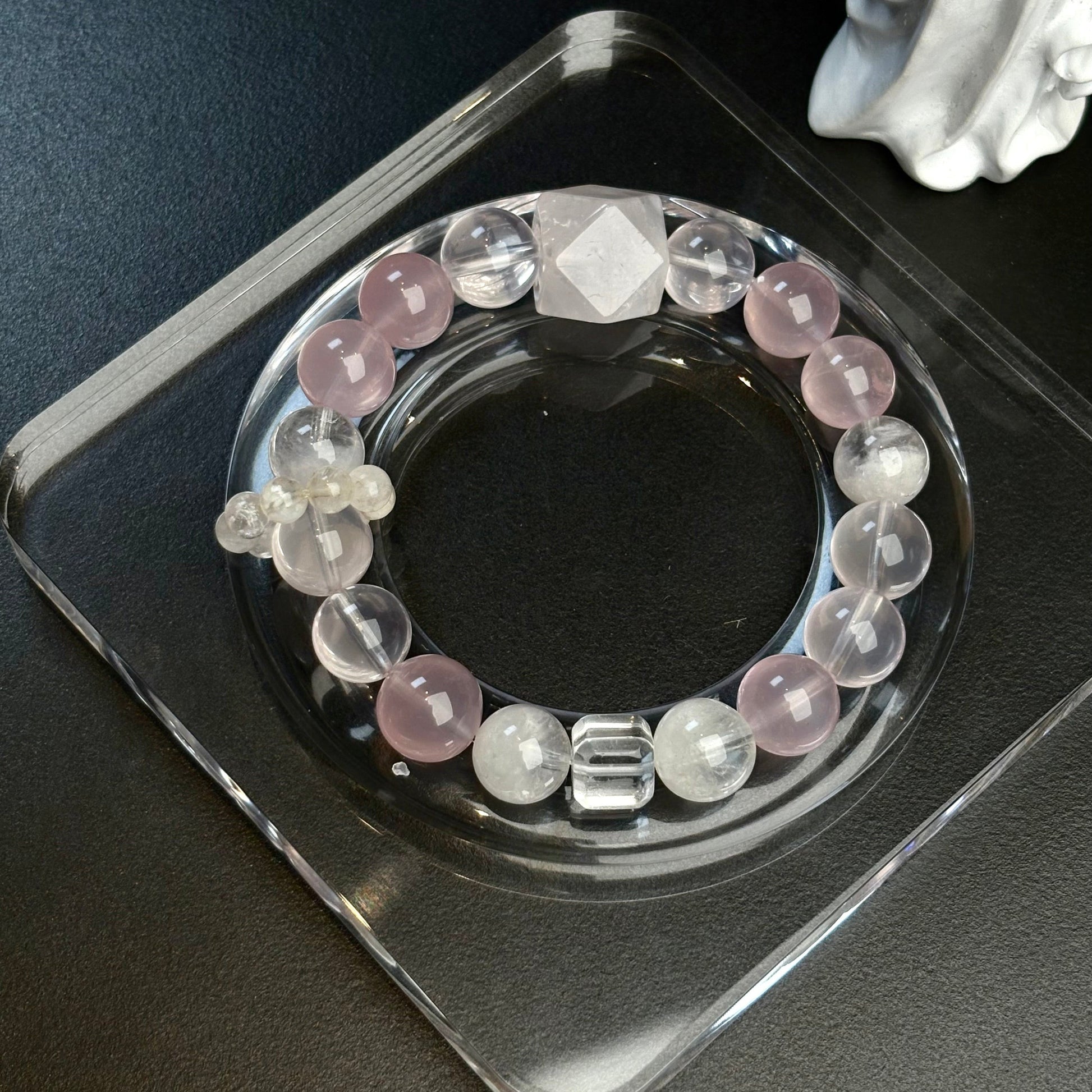 Premium Rose Quartz & White Phantom Bracelet Healing Set Chakra - Balancing Crystal Jewelry - Nura Crystal