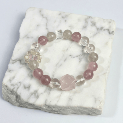 Premium Rose Quartz & White Phantom Bracelet Healing Set Chakra - Balancing Crystal Jewelry - Nura Crystal