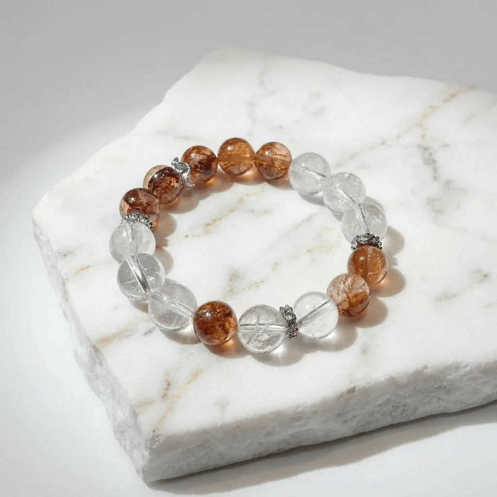 Red Hematoid & Clear Quartz Bracelet Healing Set Chakra - Balancing Crystal Jewelry - Nura Crystal