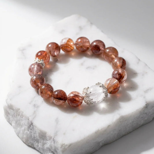 Red Hematoid & White Phantom Quartz Bracelet Healing Set Chakra - Balancing Crystal Jewelry - Nura Crystal