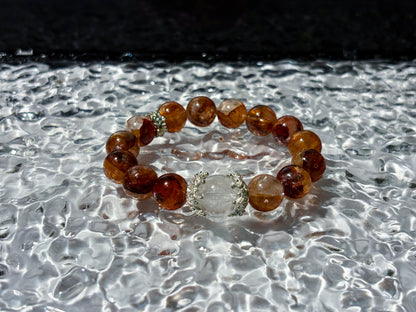 Red Hematoid & White Phantom Quartz Bracelet Healing Set Chakra - Balancing Crystal Jewelry - Nura Crystal