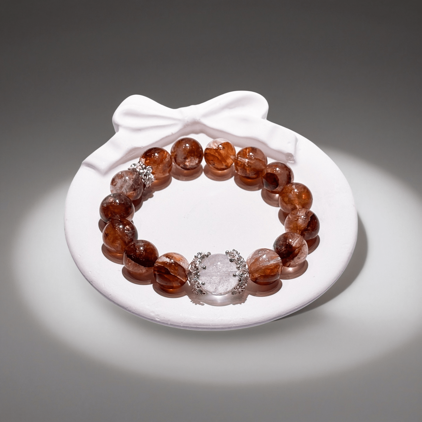 Red Hematoid & White Phantom Quartz Bracelet Healing Set Chakra - Balancing Crystal Jewelry - Nura Crystal