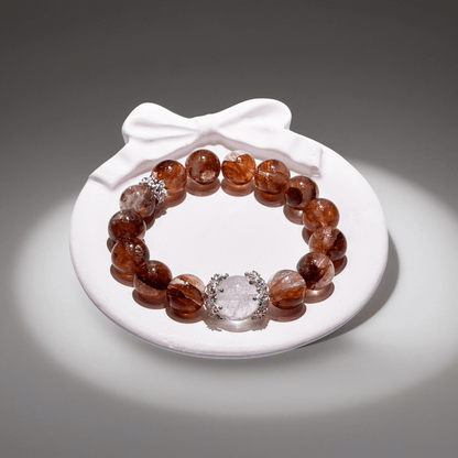 Red Hematoid & White Phantom Quartz Bracelet Healing Set Chakra - Balancing Crystal Jewelry - Nura Crystal