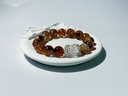 Red Hematoid & White Phantom Quartz Bracelet Healing Set Chakra - Balancing Crystal Jewelry - Nura Crystal