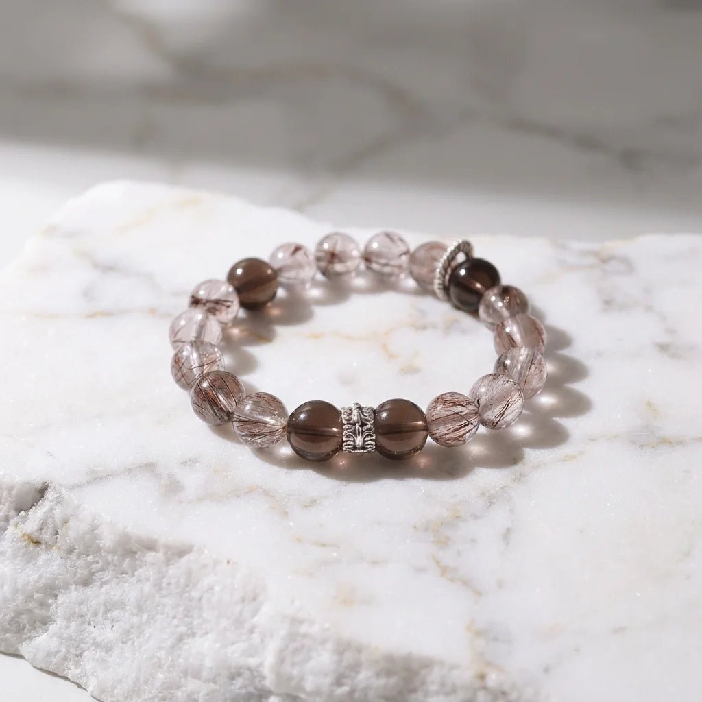 Red Rutilated Quartz & Ice Obsidian Energy Healing Set Chakra - Balancing Crystal Jewelry - Nura Crystal