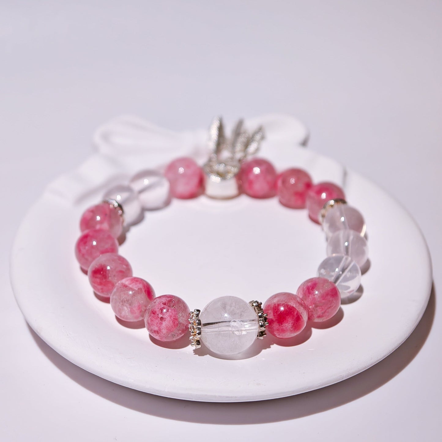 Sakura Agate & White Moonstone Bracelet Healing Set Chakra - Balancing Crystal Jewelry - Nura Crystal