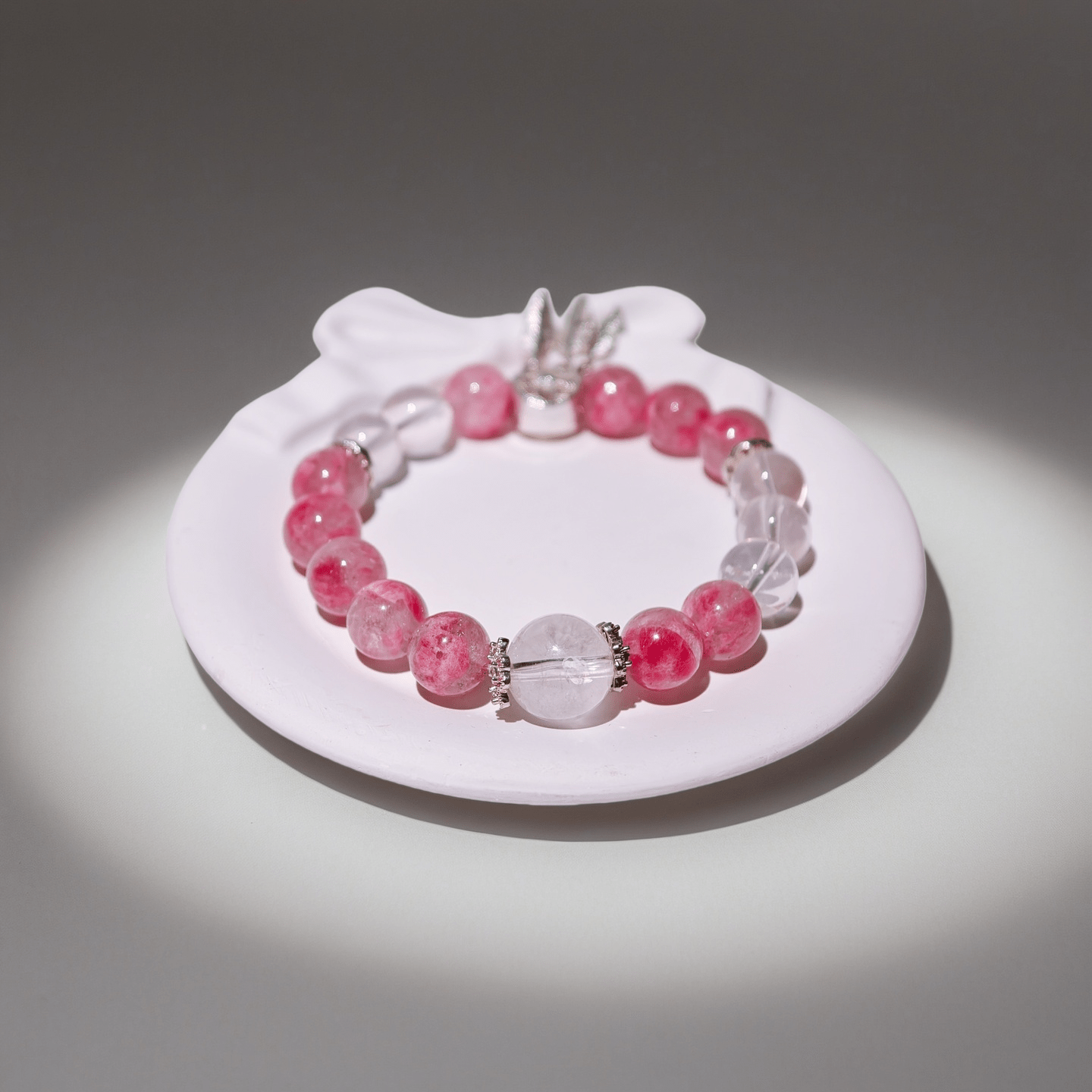 Sakura Agate & White Moonstone Bracelet Healing Set Chakra - Balancing Crystal Jewelry - Nura Crystal