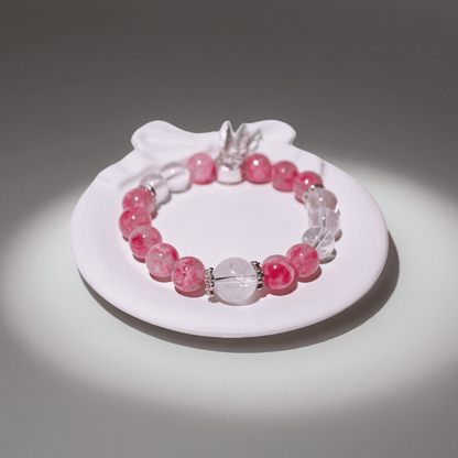 Sakura Agate & White Moonstone Bracelet Healing Set Chakra - Balancing Crystal Jewelry - Nura Crystal