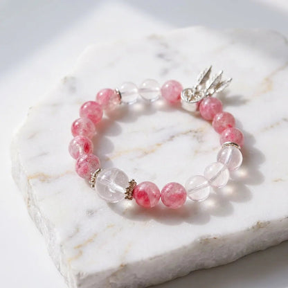 Sakura Agate & White Moonstone Bracelet Healing Set Chakra - Balancing Crystal Jewelry - Nura Crystal