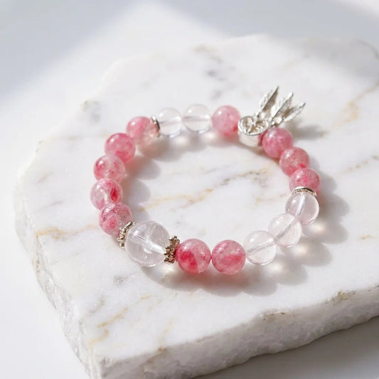 Sakura Agate & White Moonstone Bracelet Healing Set Chakra - Balancing Crystal Jewelry - Nura Crystal