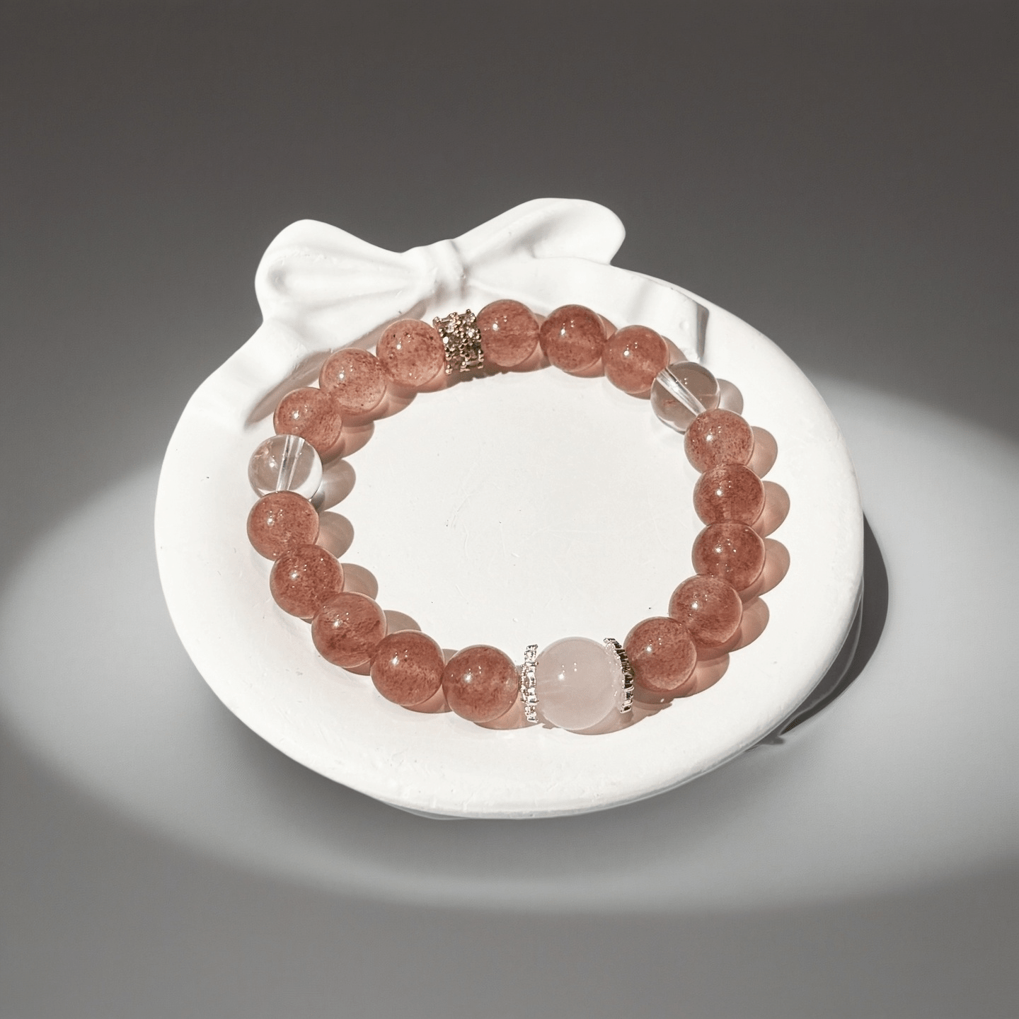 Strawberry Quartz, Clear Quartz & Madagascar Rose Quartz Bracelet Healing Set Chakra - Balancing Crystal Jewelry - Nura Crystal