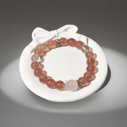 Strawberry Quartz, Clear Quartz & Madagascar Rose Quartz Bracelet Healing Set Chakra - Balancing Crystal Jewelry - Nura Crystal