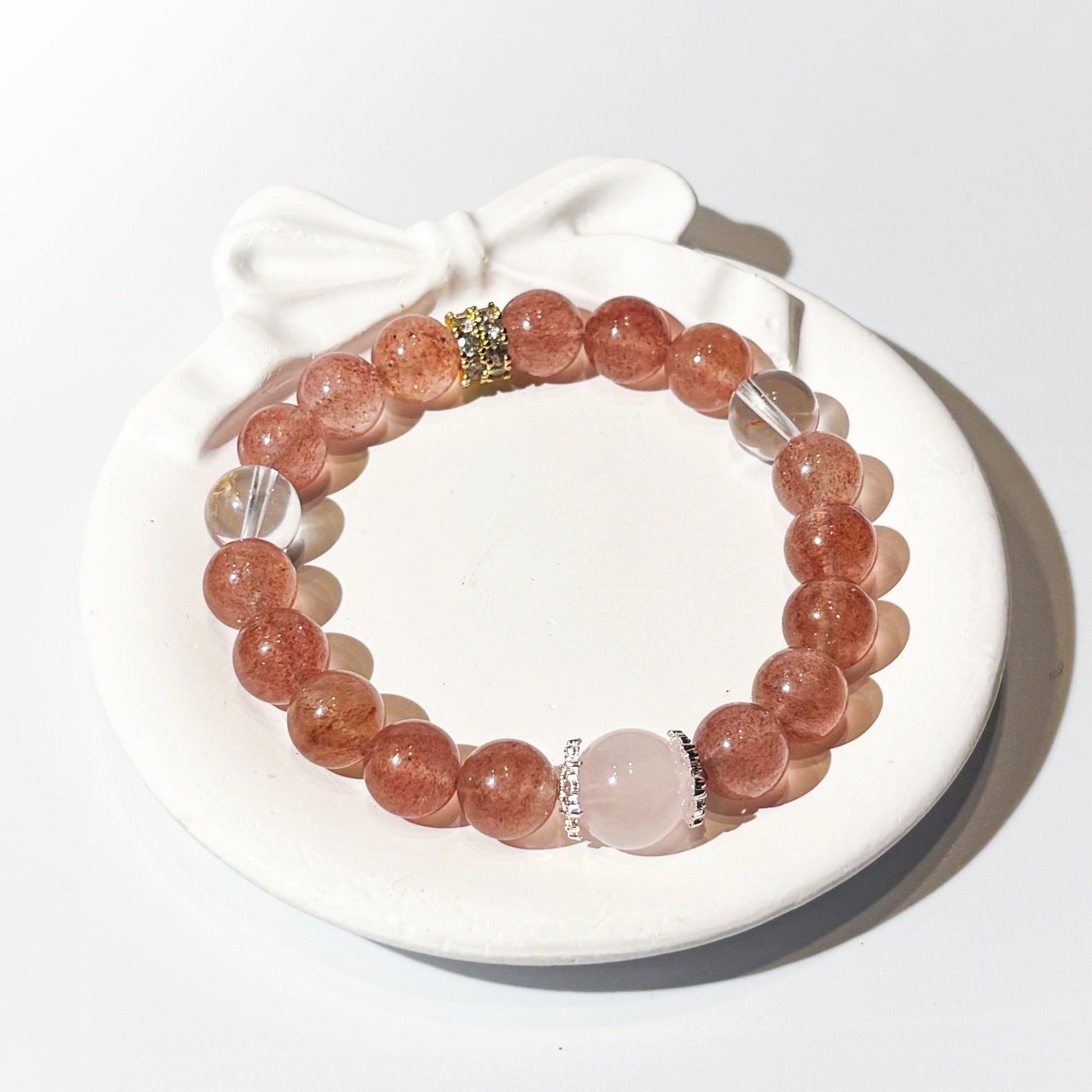 Strawberry Quartz, Clear Quartz & Madagascar Rose Quartz Bracelet Healing Set Chakra - Balancing Crystal Jewelry - Nura Crystal
