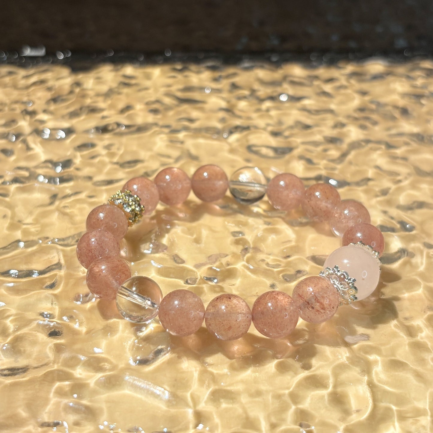 Strawberry Quartz, Clear Quartz & Madagascar Rose Quartz Bracelet Healing Set Chakra - Balancing Crystal Jewelry - Nura Crystal