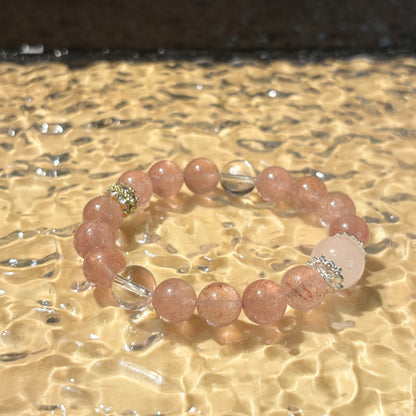 Strawberry Quartz, Clear Quartz & Madagascar Rose Quartz Bracelet Healing Set Chakra - Balancing Crystal Jewelry - Nura Crystal