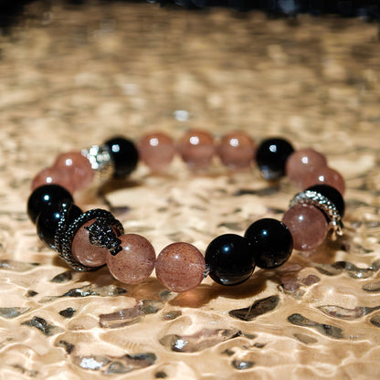 Strawberry Rose Quartz & Obsidian Coiling Dragon Crystal Chakra - Balancing Crystal Jewelry - Nura Crystal