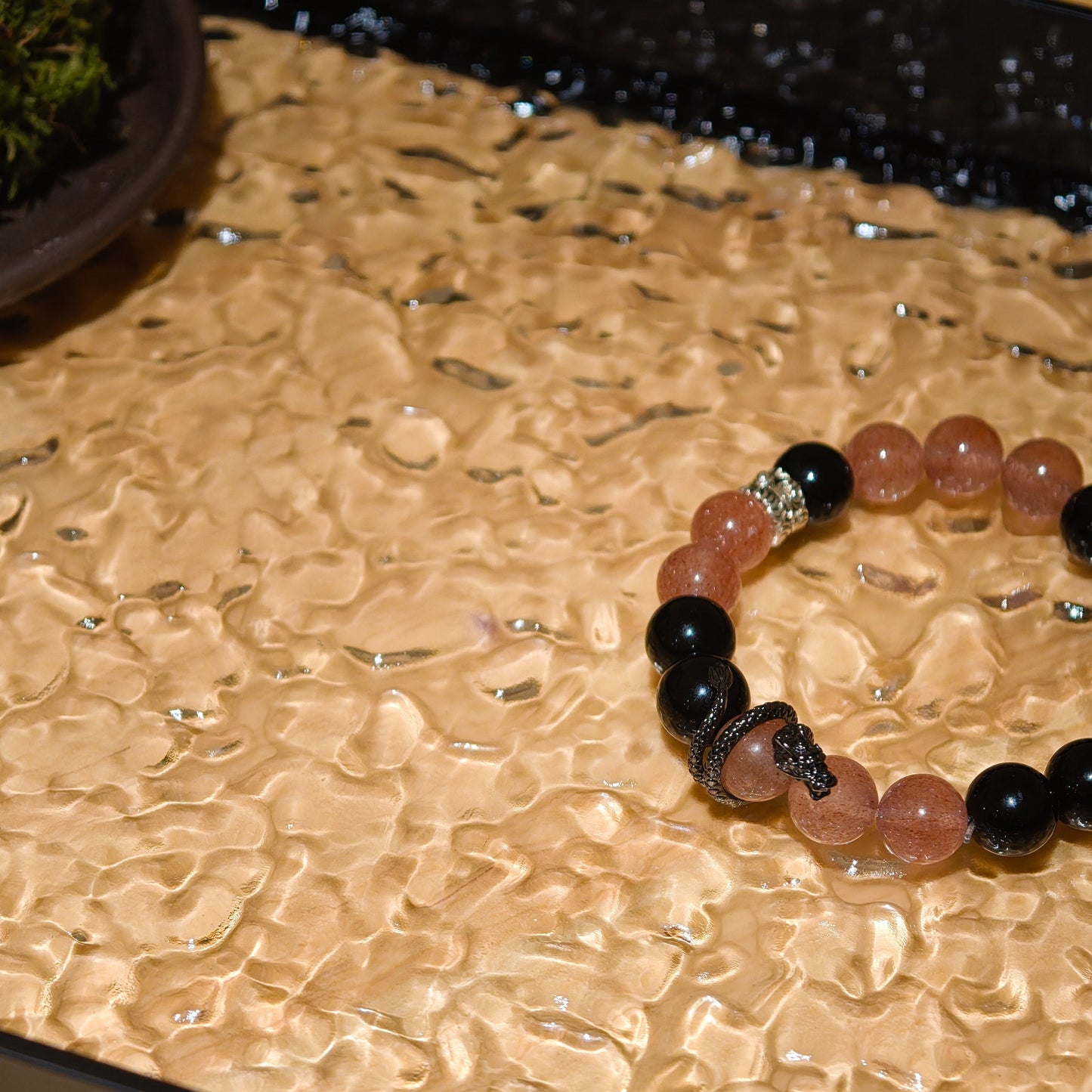 Strawberry Rose Quartz & Obsidian Coiling Dragon Crystal Chakra - Balancing Crystal Jewelry - Nura Crystal