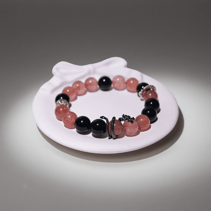 Strawberry Rose Quartz & Obsidian Coiling Dragon Crystal Chakra - Balancing Crystal Jewelry - Nura Crystal