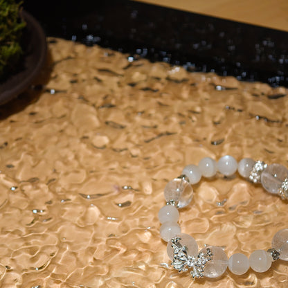 White Cat's Eye & White Phantom Quartz Bracelet Healing Set Chakra - Balancing Crystal Jewelry - Nura Crystal