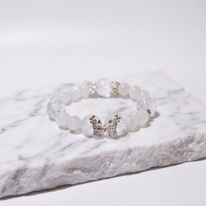 White Cat's Eye & White Phantom Quartz Bracelet Healing Set Chakra - Balancing Crystal Jewelry - Nura Crystal