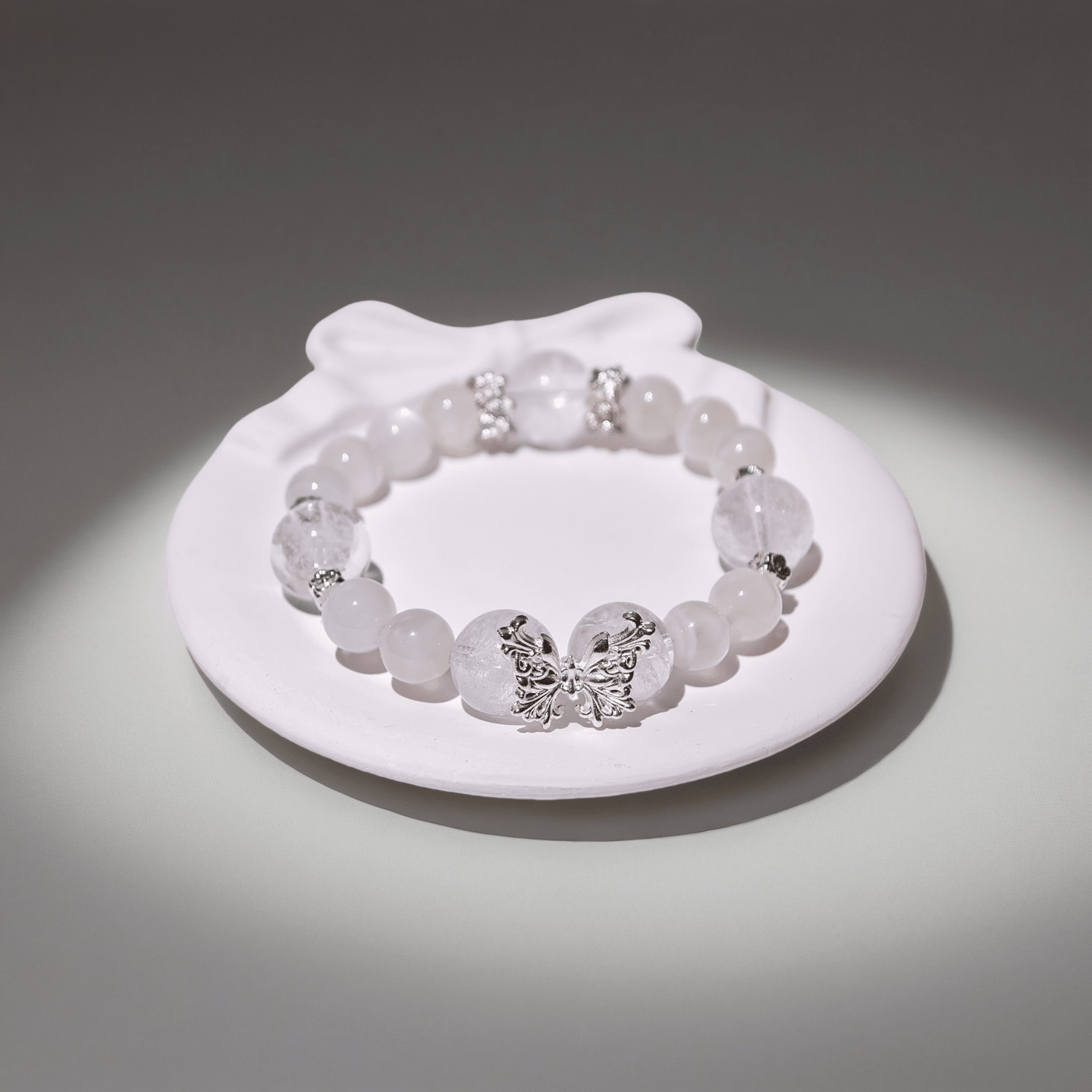 White Cat's Eye & White Phantom Quartz Bracelet Healing Set Chakra - Balancing Crystal Jewelry - Nura Crystal