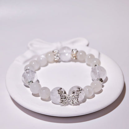White Cat's Eye & White Phantom Quartz Bracelet Healing Set Chakra - Balancing Crystal Jewelry - Nura Crystal