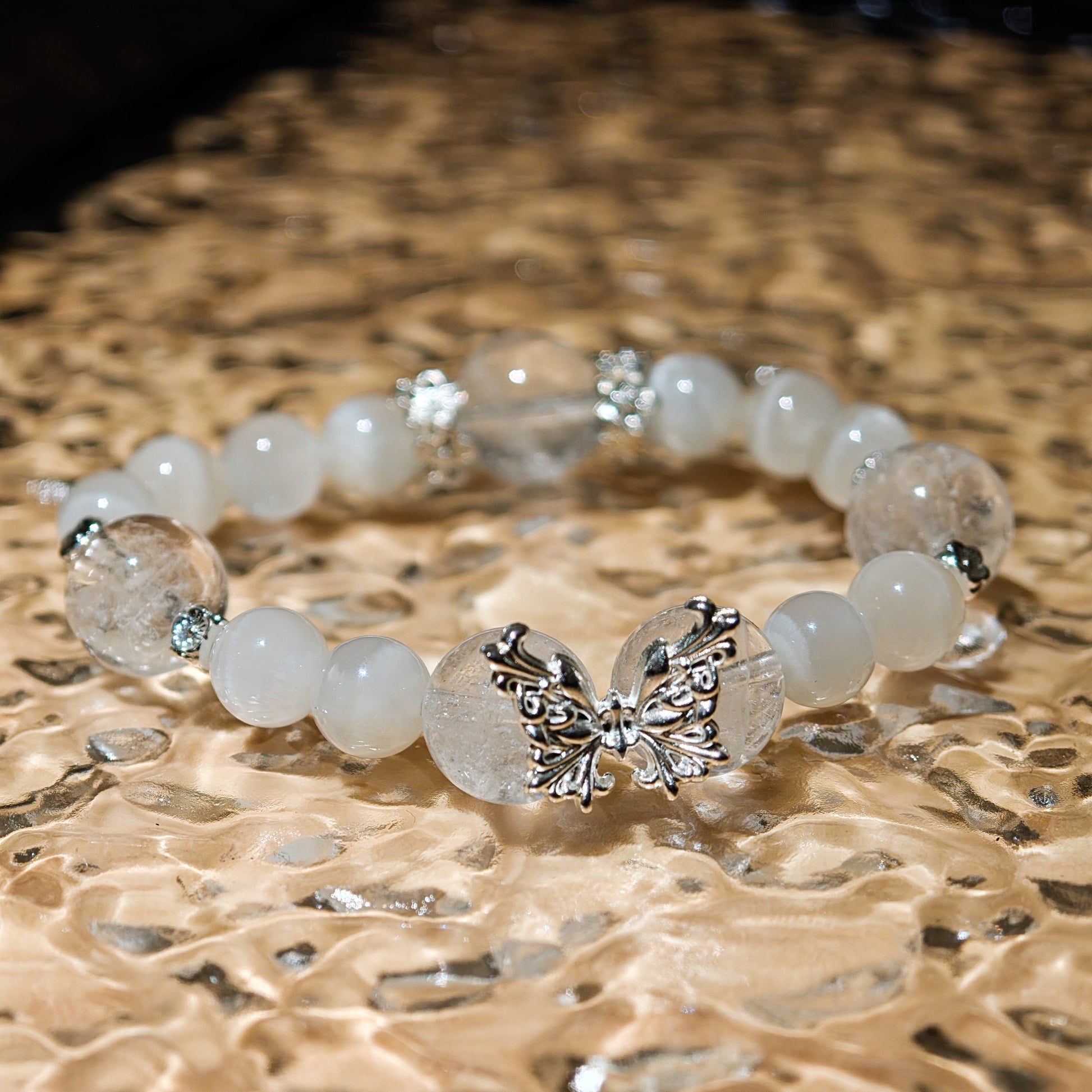 White Cat's Eye & White Phantom Quartz Bracelet Healing Set Chakra - Balancing Crystal Jewelry - Nura Crystal