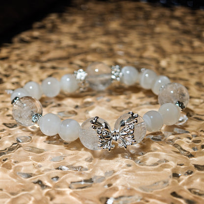 White Cat's Eye & White Phantom Quartz Bracelet Healing Set Chakra - Balancing Crystal Jewelry - Nura Crystal