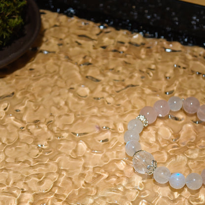 White Moonstone & Madagascar Rose Quartz Bracelet Healing Set Chakra - Balancing Crystal Jewelry - Nura Crystal
