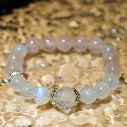 White Moonstone & Madagascar Rose Quartz Bracelet Healing Set Chakra - Balancing Crystal Jewelry - Nura Crystal