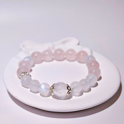 White Moonstone & Madagascar Rose Quartz Bracelet Healing Set Chakra - Balancing Crystal Jewelry - Nura Crystal