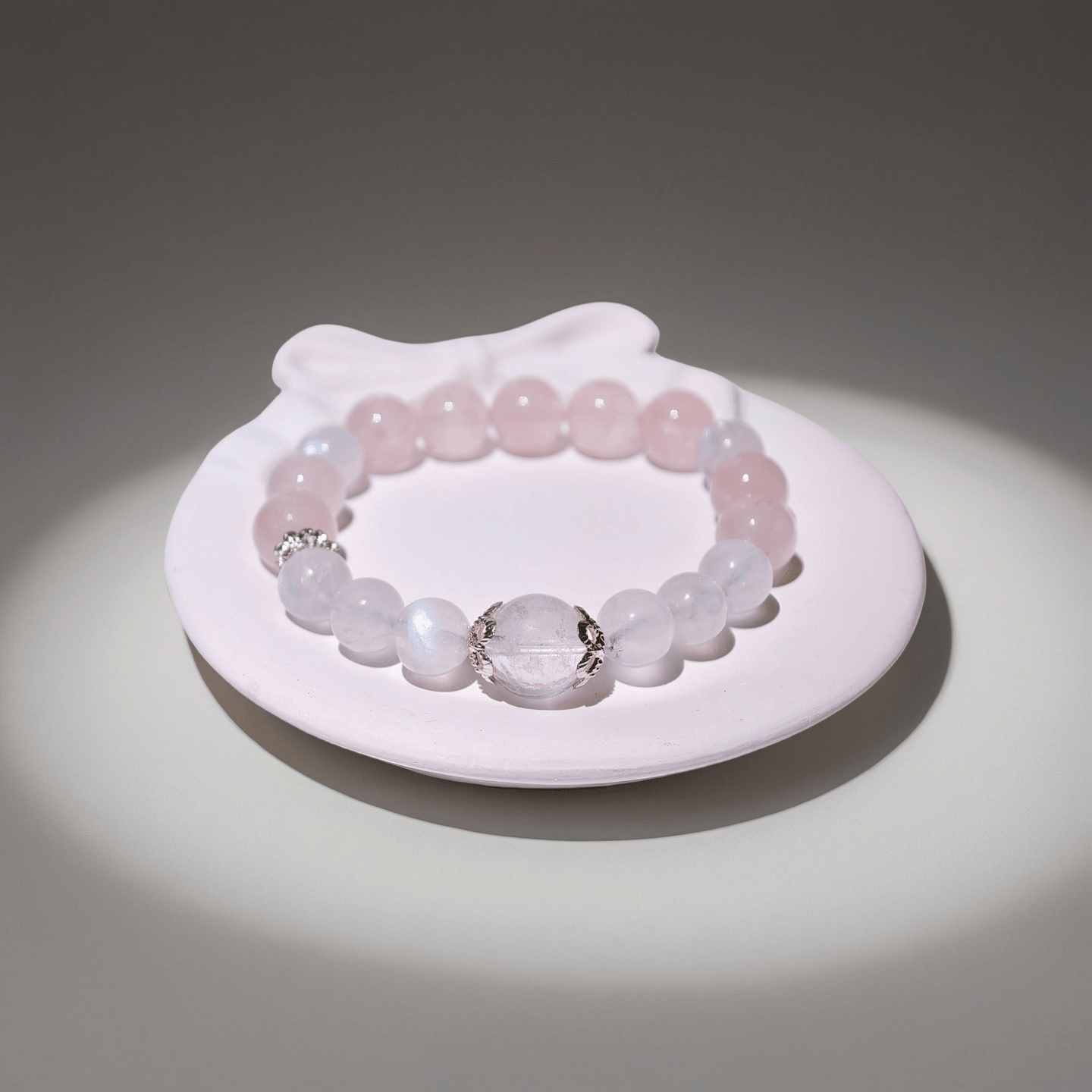 White Moonstone & Madagascar Rose Quartz Bracelet Healing Set Chakra - Balancing Crystal Jewelry - Nura Crystal