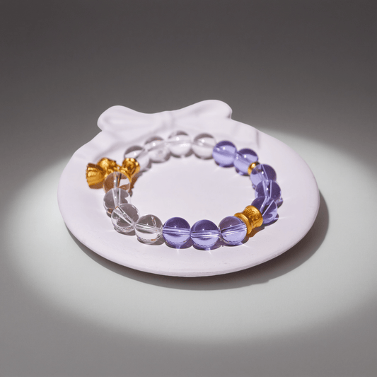 White Quartz & Amethyst & Gold Accents Bracelet Healing Set Chakra - Balancing Crystal Jewelry - Nura Crystal