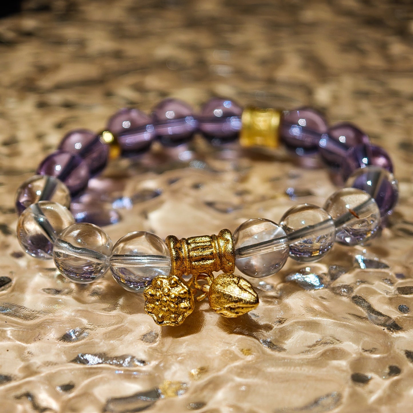 White Quartz & Amethyst & Gold Accents Bracelet Healing Set Chakra - Balancing Crystal Jewelry - Nura Crystal