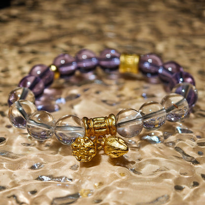 White Quartz & Amethyst & Gold Accents Bracelet Healing Set Chakra - Balancing Crystal Jewelry - Nura Crystal