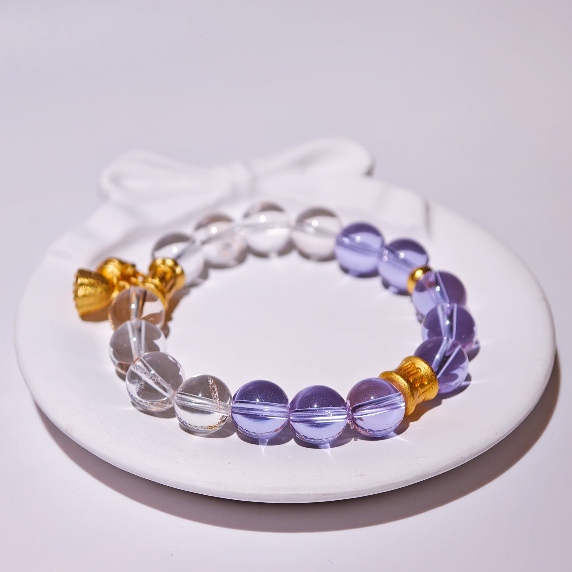 White Quartz & Amethyst & Gold Accents Bracelet Healing Set Chakra - Balancing Crystal Jewelry - Nura Crystal