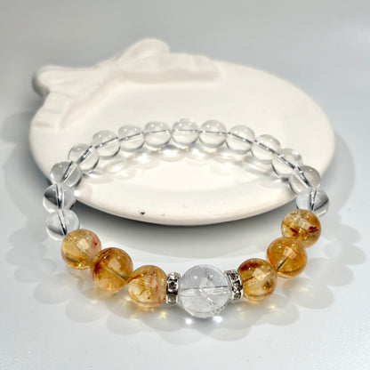 Yellow Hematoid Quartz & Clear Quartz Bracelet Healing Set Chakra - Balancing Crystal Jewelry - Nura Crystal