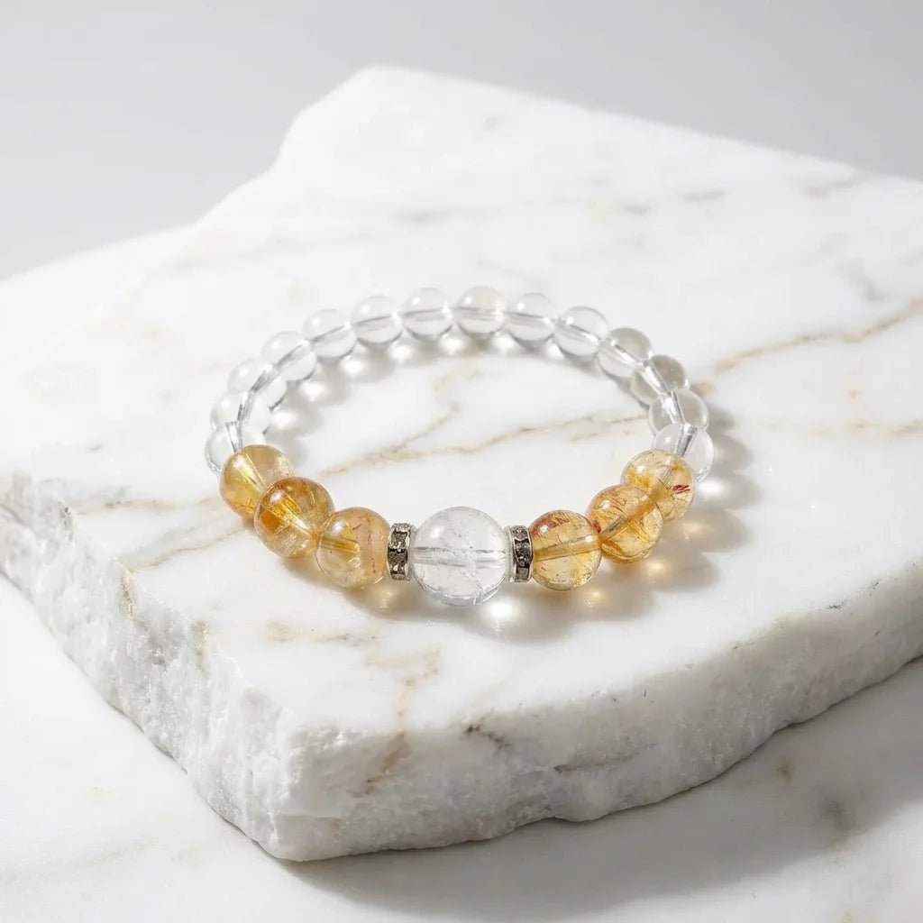 Yellow Hematoid Quartz & Clear Quartz Bracelet Healing Set Chakra - Balancing Crystal Jewelry - Nura Crystal