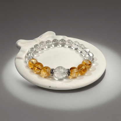 Yellow Hematoid Quartz & Clear Quartz Bracelet Healing Set Chakra - Balancing Crystal Jewelry - Nura Crystal