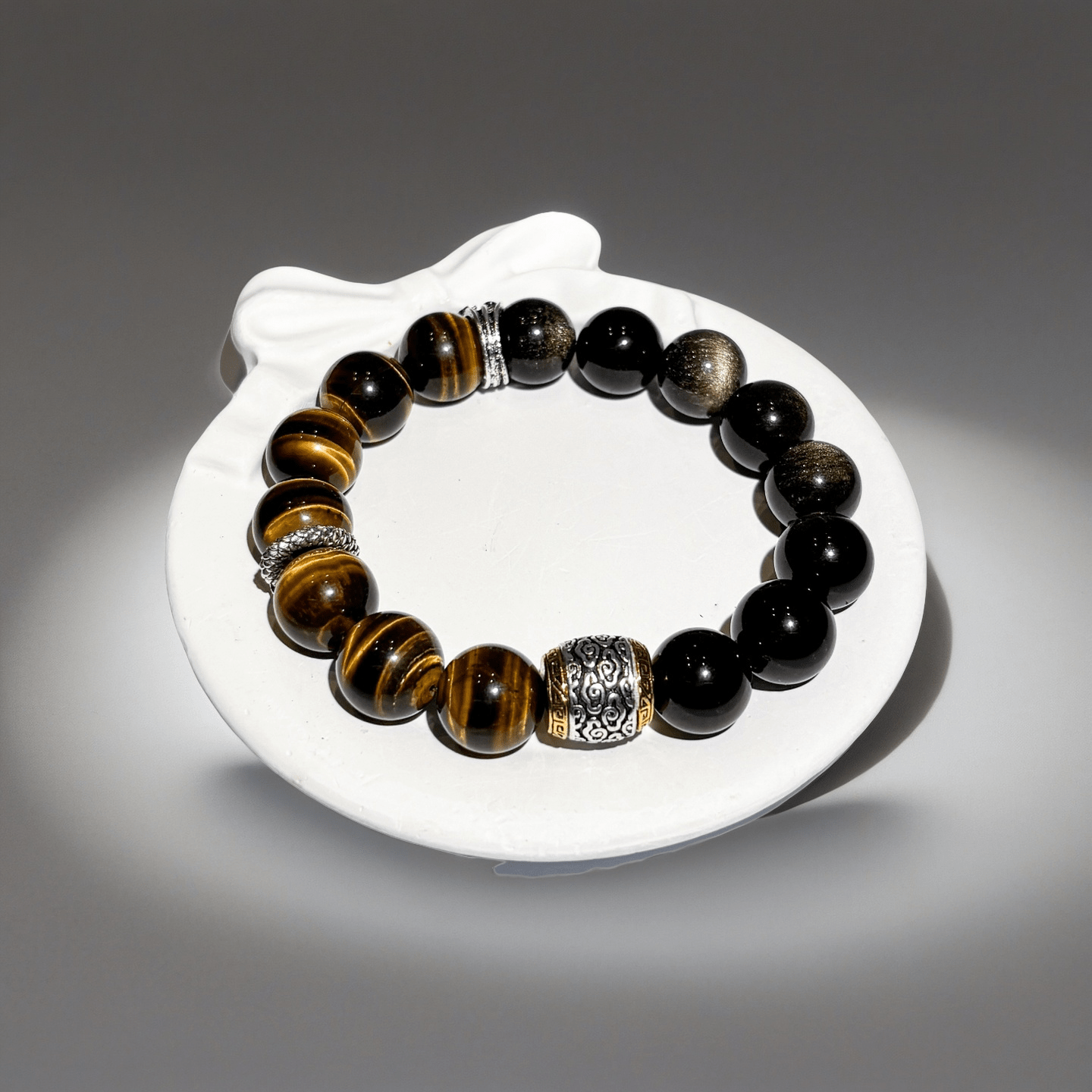 Yellow Tiger's Eye & Golden Sheen Obsidian Bracelet Healing Set Chakra - Balancing Crystal Jewelry - Nura Crystal