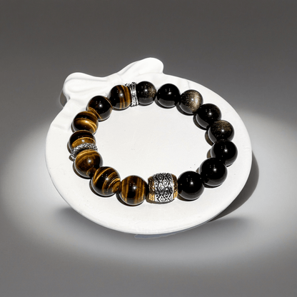 Yellow Tiger's Eye & Golden Sheen Obsidian Bracelet Healing Set Chakra - Balancing Crystal Jewelry - Nura Crystal