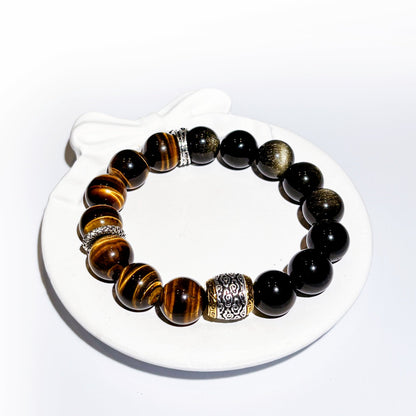 Yellow Tiger's Eye & Golden Sheen Obsidian Bracelet Healing Set Chakra - Balancing Crystal Jewelry - Nura Crystal