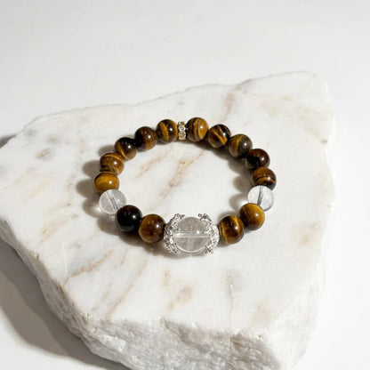Yellow Tiger's Eye & White Phantom Quartz Bracelet Healing Set Chakra - Balancing Crystal Jewelry - Nura Crystal
